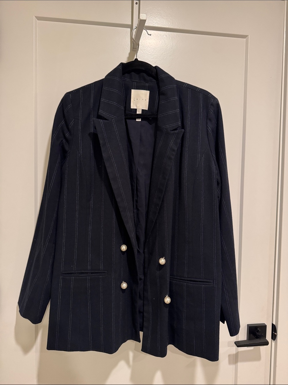 Leith navy pinstripe blazer